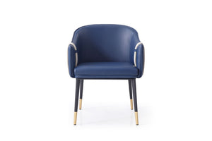 VIG Furniture Calderon Contemporary Vegan Leather Accent Chair With Gold-Capped Black Legs And Contoured Seat For Stylish Comfort Blue Dining Chair VGVCB065-BLU-DC