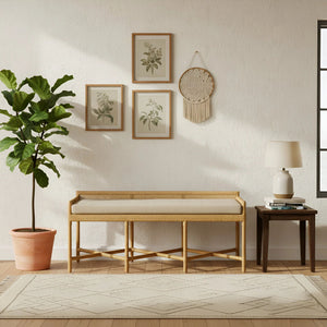 Alpine Furniture Caldera Handwoven Rattan Bench with Foam Cushion for Coastal Bohemian Interiors FA-24