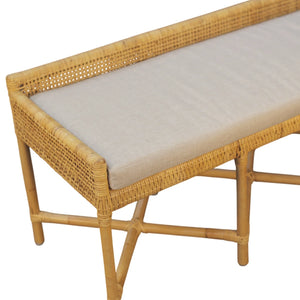 Caldera Handwoven Rattan Bench with Foam Cushion for Coastal Bohemian Interiors