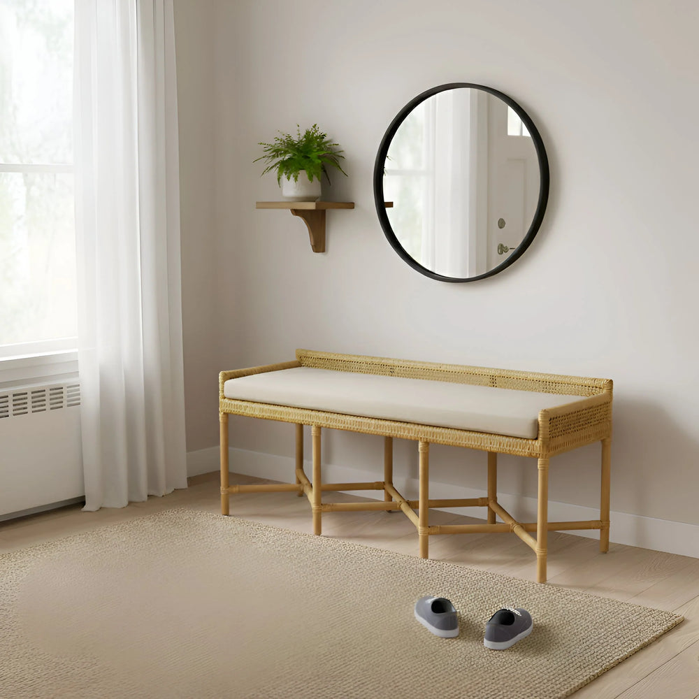 Alpine Furniture Caldera Handwoven Rattan Bench with Foam Cushion for Coastal Bohemian Interiors FA-24