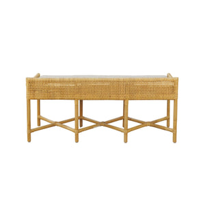Caldera Handwoven Rattan Bench with Foam Cushion for Coastal Bohemian Interiors