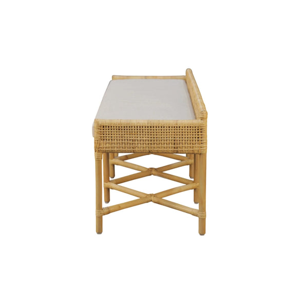 Caldera Handwoven Rattan Bench with Foam Cushion for Coastal Bohemian Interiors