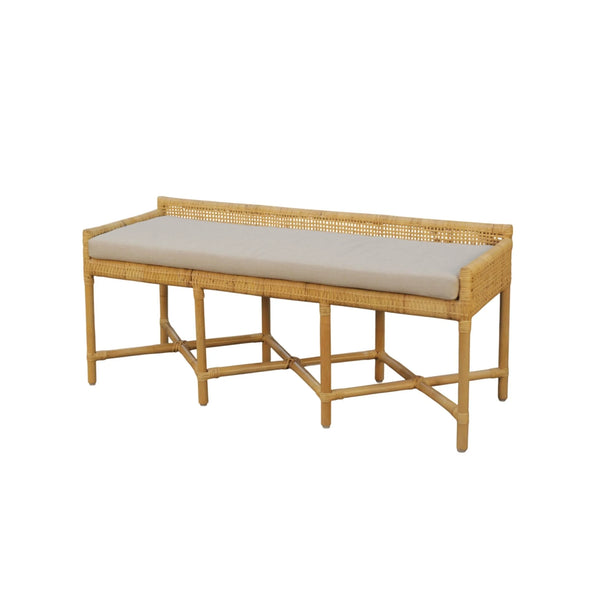 Caldera Handwoven Rattan Bench with Foam Cushion for Coastal Bohemian Interiors