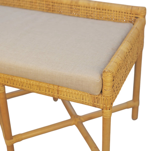 Caldera Handwoven Rattan Bench with Foam Cushion for Coastal Bohemian Interiors