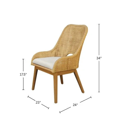 Caldera Handwoven Rattan Dining Side Chairs Set of 2 for Coastal Boho Home Decor