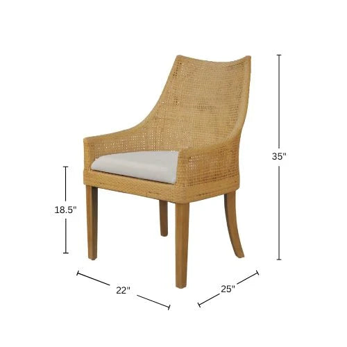 Caldera Handwoven Rattan Dining Side Chairs Set of 2 for Coastal Boho Home Decor