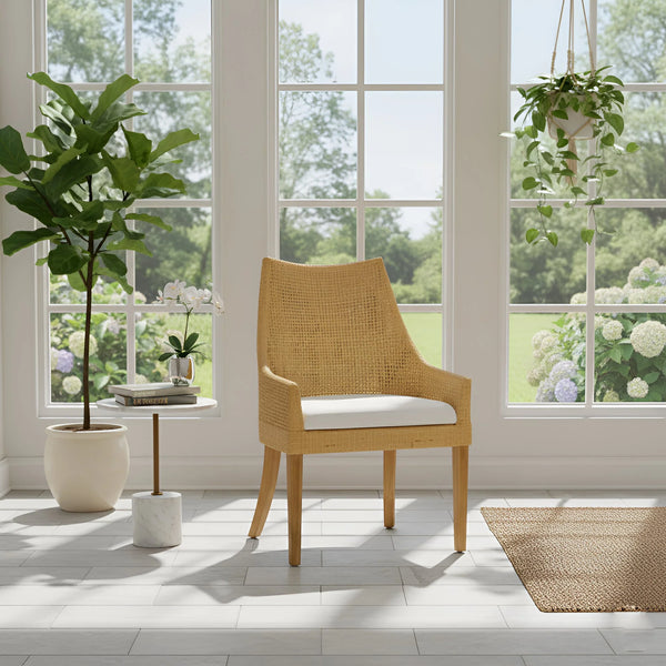Caldera Handwoven Rattan Dining Side Chairs Set of 2 for Coastal Boho Home Decor