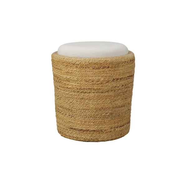 Caldera Handwoven Banana Rattan Round Accent Stool with Upholstered Cushion Top