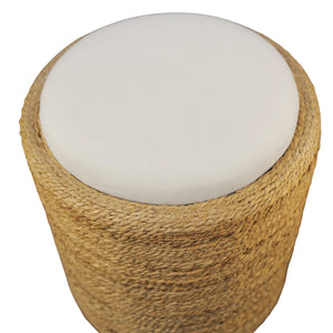 Caldera Handwoven Banana Rattan Round Accent Stool with Upholstered Cushion Top