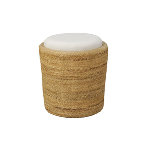 Caldera Handwoven Banana Rattan Round Accent Stool with Upholstered Cushion Top