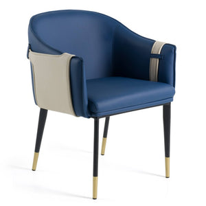 VIG Furniture Calderon Contemporary Vegan Leather Accent Chair With Gold-Capped Black Legs And Contoured Seat For Stylish Comfort Blue Dining Chair VGVCB065-BLU-DC
