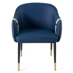 VIG Furniture Calderon Contemporary Vegan Leather Accent Chair With Gold-Capped Black Legs And Contoured Seat For Stylish Comfort Blue Dining Chair VGVCB065-BLU-DC