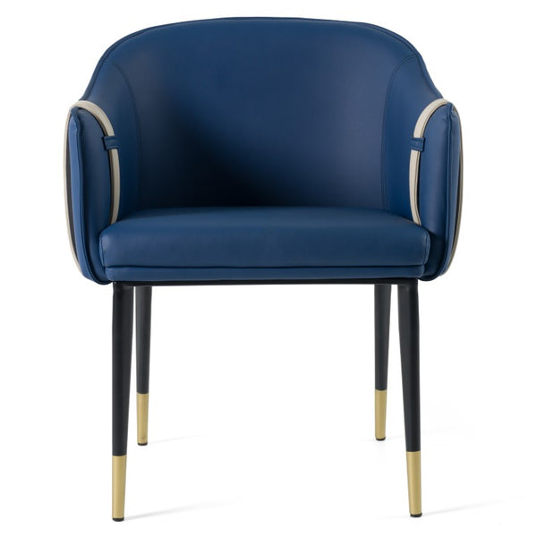 VIG Furniture Calderon Contemporary Vegan Leather Accent Chair With Gold-Capped Black Legs And Contoured Seat For Stylish Comfort Blue Dining Chair VGVCB065-BLU-DC