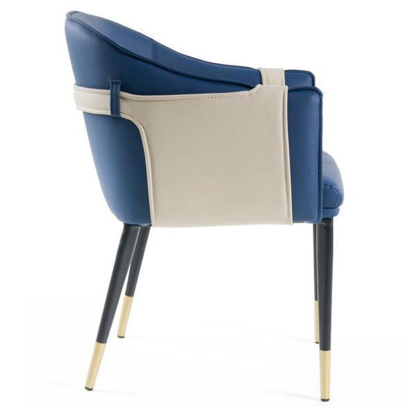 VIG Furniture Calderon Contemporary Vegan Leather Accent Chair With Gold-Capped Black Legs And Contoured Seat For Stylish Comfort Blue Dining Chair VGVCB065-BLU-DC