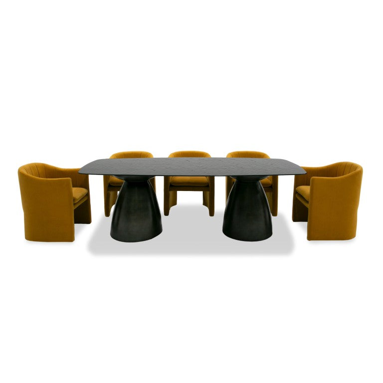 VIG Furniture Calexico 87" Wide Rectangular Dining Table With Black Wave Tempered Glass Top & Double Pedestal Base VGGMDT-1717B
