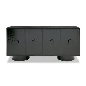 VIG Furniture Calexico Matte Black Buffet With Sculptural Wave Glass Doors, Ample Storage & Solid Ash Handles VGGMW-1717