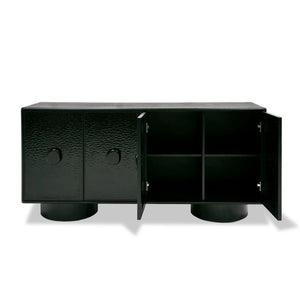 VIG Furniture Calexico Matte Black Buffet With Sculptural Wave Glass Doors, Ample Storage & Solid Ash Handles VGGMW-1717
