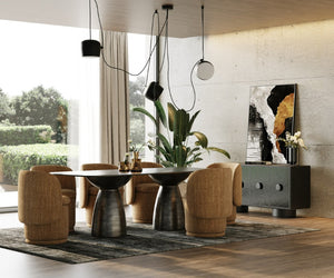 VIG Furniture Calexico Matte Black Buffet With Sculptural Wave Glass Doors, Ample Storage & Solid Ash Handles VGGMW-1717