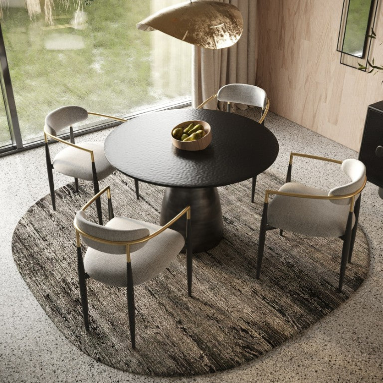 VIG Furniture Calexico Round Dining Table With Black Wave Tempered Glass Top And Brushed Black Aluminum Base — Seats 4 VGGMDT-1717