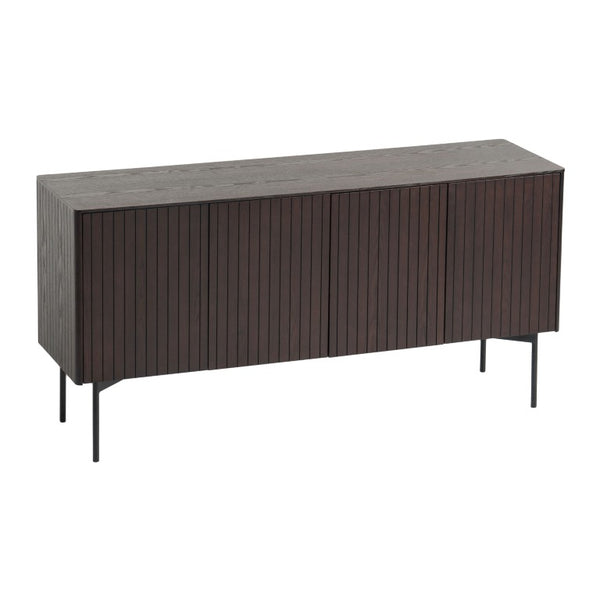 VIG Furniture Calhoun Smoked Ash Buffet With Slatted Veneer, Matte Black Legs, 4-Door Storage For Dining Room Decor VGDWJ9736-ASH-BUF