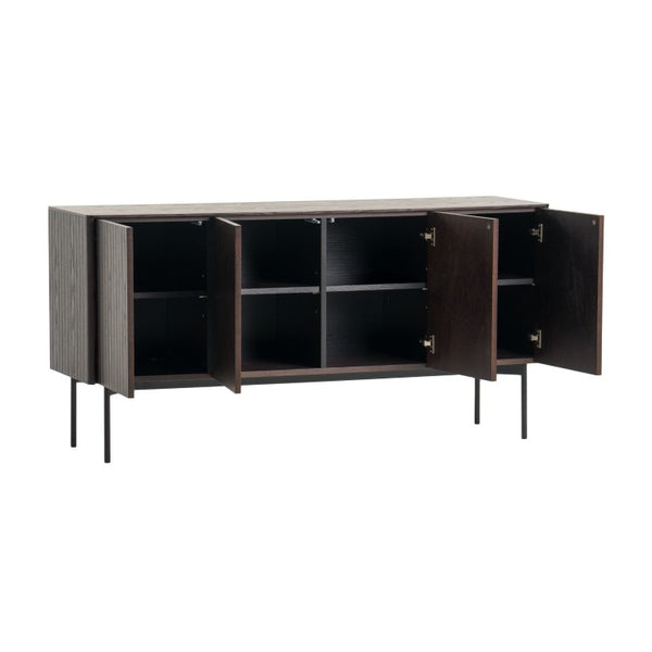 VIG Furniture Calhoun Smoked Ash Buffet With Slatted Veneer, Matte Black Legs, 4-Door Storage For Dining Room Decor VGDWJ9736-ASH-BUF