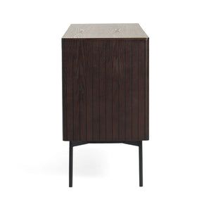 VIG Furniture Calhoun Smoked Ash Buffet With Slatted Veneer, Matte Black Legs, 4-Door Storage For Dining Room Decor VGDWJ9736-ASH-BUF