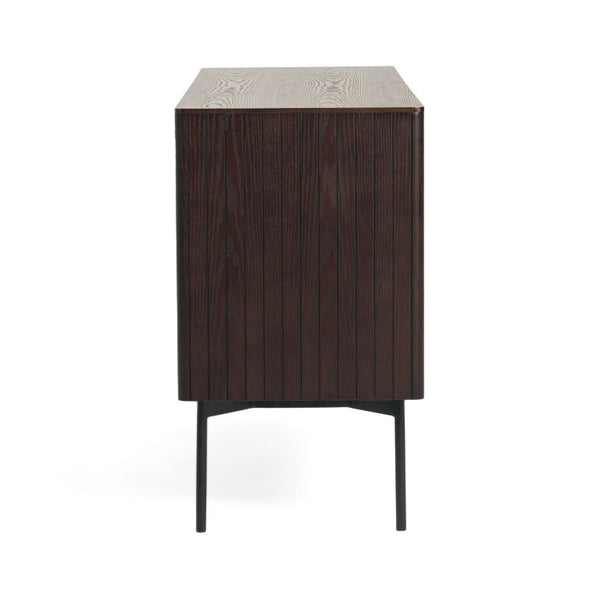 VIG Furniture Calhoun Smoked Ash Buffet With Slatted Veneer, Matte Black Legs, 4-Door Storage For Dining Room Decor VGDWJ9736-ASH-BUF