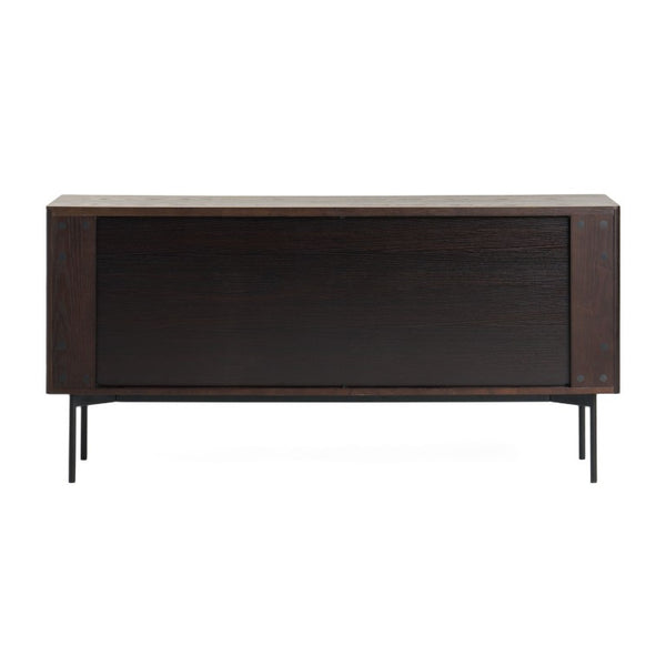 VIG Furniture Calhoun Smoked Ash Buffet With Slatted Veneer, Matte Black Legs, 4-Door Storage For Dining Room Decor VGDWJ9736-ASH-BUF