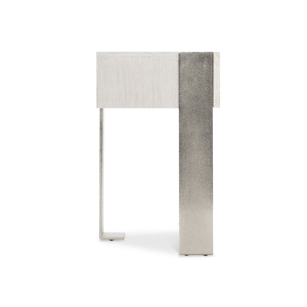 Bernhardt Bernhardt Solaria Rustic Modern 1-Drawer Nightstand With Usb, Weathered Bone Veneer & Nickel Tripod Legs 310232