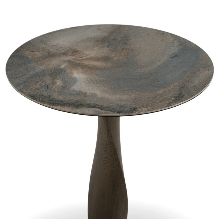 VIG Furniture Calvary Marbled Ceramic & Walnut Bar Table With Gold Accent — Mid-Century Pedestal, Scratch‑Resistence VGCS-BT-22100-WAL
