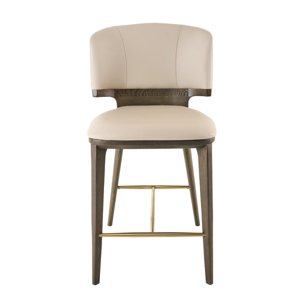 VIG Furniture Modrest Calvary - Mid-Century Modern Beige Vegan Leather + Grey Ash Counter Chair VGCS-BS-23022-BGE