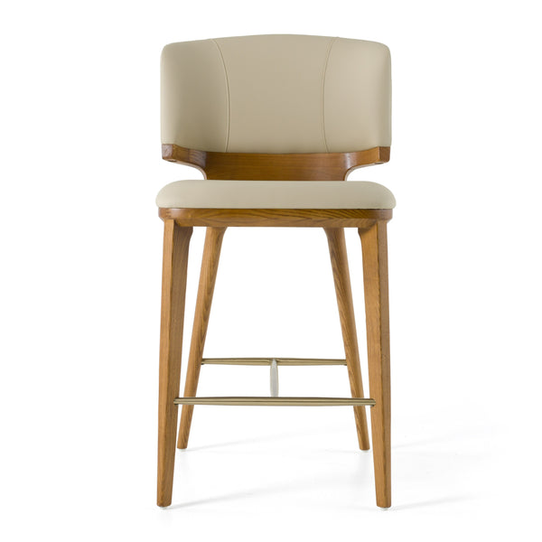 Vig Furniture Modrest Calvary - Chic Mid-century Vegan Leather Counter Chair With Walnut Legs & Gold Footrest Beige  Vgcs-bs-23022-wal