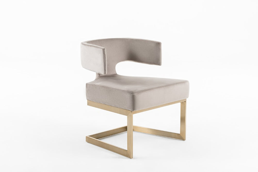 VIG Furniture Calvo Off-White Velvet Dining Chair With Brass Frame, Open-Back Encircling Arms, Fully Assembled VGVCB897A-OWHT