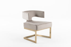VIG Furniture Calvo Off-White Velvet Dining Chair With Brass Frame, Open-Back Encircling Arms, Fully Assembled VGVCB897A-OWHT
