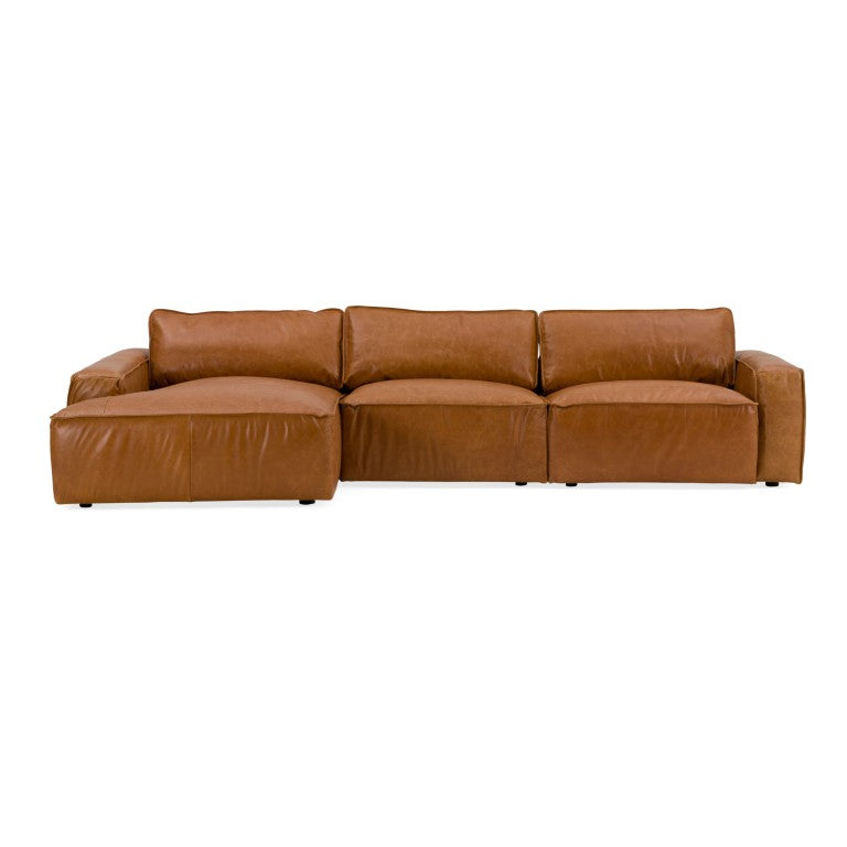VIG Furniture Cambria Cognac Leather Laf Sectional Sofa With Foam-Feather Cushions, Sinuous Springs, 126.5" VGKK-KF1123-SECT