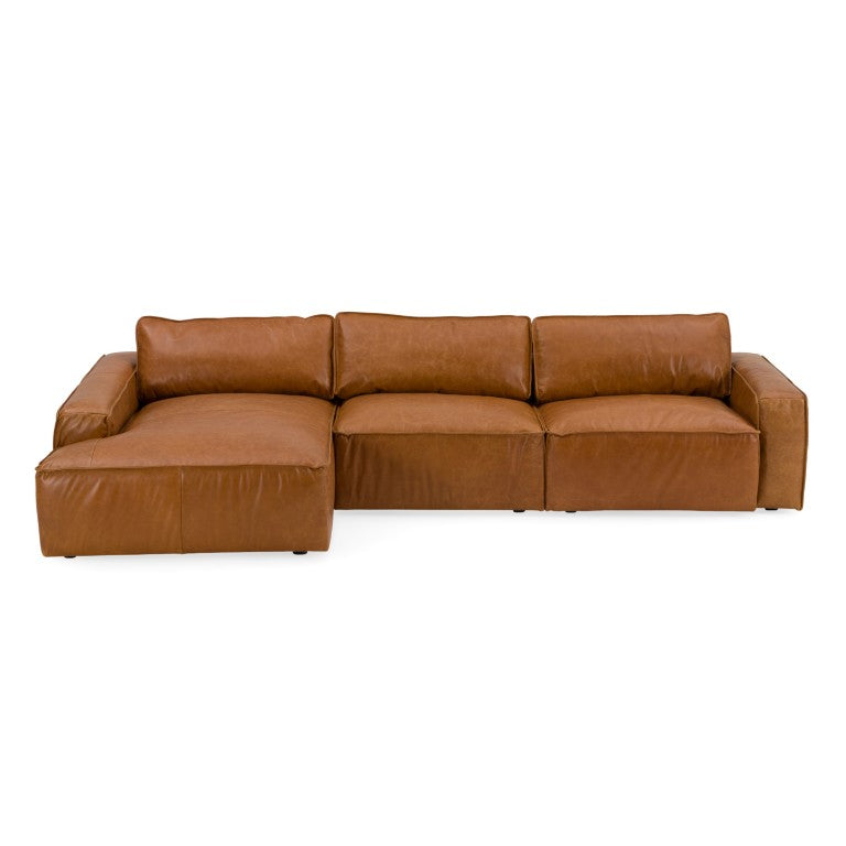 VIG Furniture Cambria Cognac Leather Laf Sectional Sofa With Foam-Feather Cushions, Sinuous Springs, 126.5" VGKK-KF1123-SECT