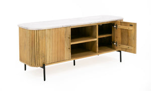 VIG Furniture Cambridge Carrara Marble Top Tv Stand With Mango Wood Base, Brass Handles, 2 Cabinets, 55" Fit VGEDRID118002-TV