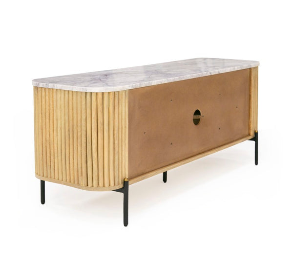 VIG Furniture Cambridge Carrara Marble Top Tv Stand With Mango Wood Base, Brass Handles, 2 Cabinets, 55" Fit VGEDRID118002-TV