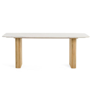 VIG Furniture Cambridge Carrara Marble Rectangular Dining Table With White‑Wash Mango Double Pedestal Base, Seats 6 VGEDRID120004-RCT