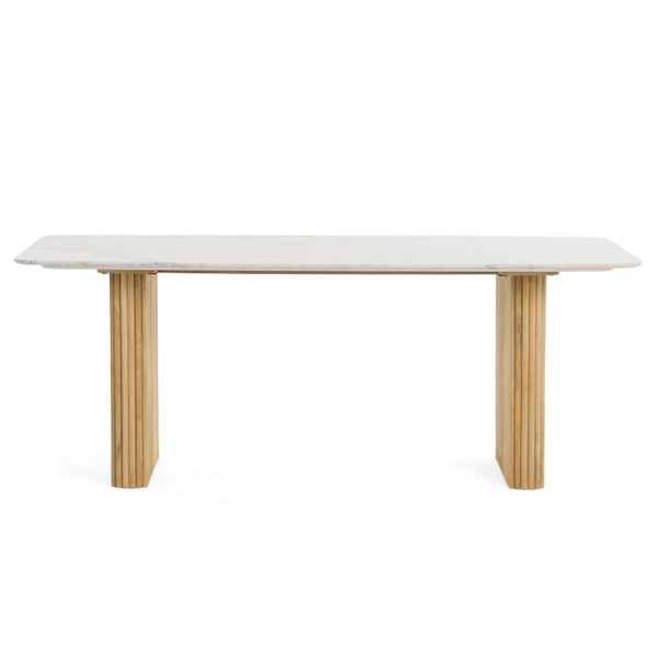 VIG Furniture Cambridge Carrara Marble Rectangular Dining Table With White‑Wash Mango Double Pedestal Base, Seats 6 VGEDRID120004-RCT