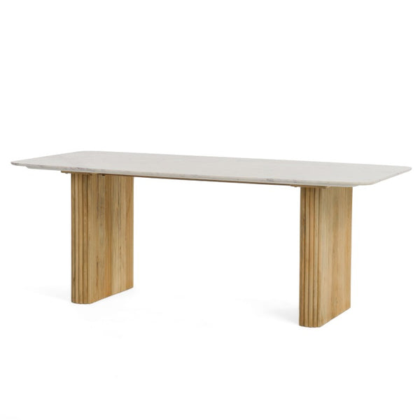 VIG Furniture Cambridge Carrara Marble Rectangular Dining Table With White‑Wash Mango Double Pedestal Base, Seats 6 VGEDRID120004-RCT