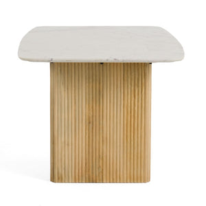 VIG Furniture Cambridge Carrara Marble Rectangular Dining Table With White‑Wash Mango Double Pedestal Base, Seats 6 VGEDRID120004-RCT