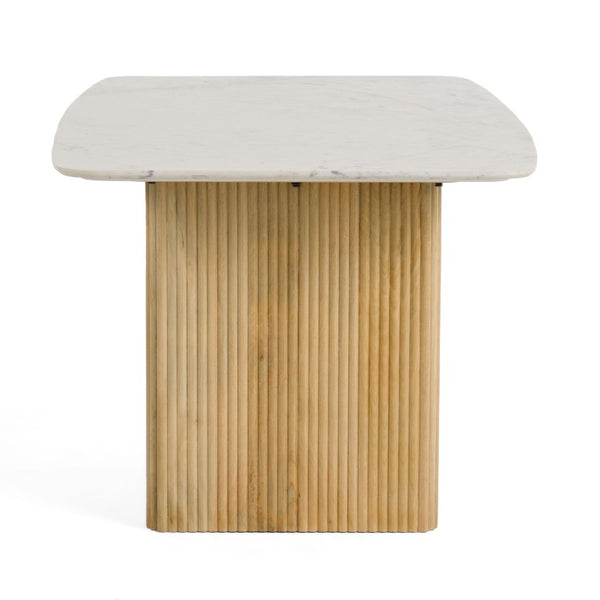 VIG Furniture Cambridge Carrara Marble Rectangular Dining Table With White‑Wash Mango Double Pedestal Base, Seats 6 VGEDRID120004-RCT