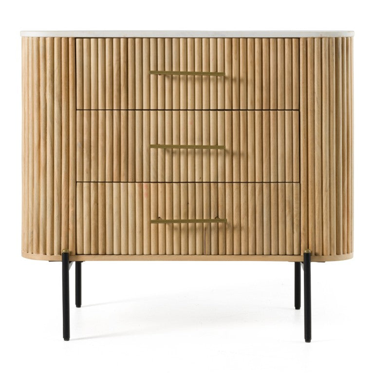 VIG Furniture Cambridge Mango Wood Dresser With India Carrara Marble Top, 3 Drawers, Brass Handles, Modern Contrast VGED-RID108312