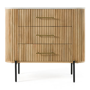 VIG Furniture Cambridge Mango Wood Dresser With India Carrara Marble Top, 3 Drawers, Brass Handles, Modern Contrast VGED-RID108312
