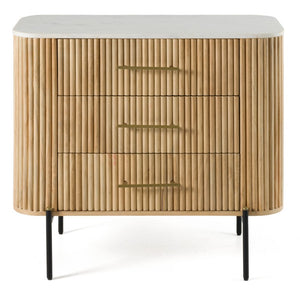 VIG Furniture Cambridge Mango Wood Dresser With India Carrara Marble Top, 3 Drawers, Brass Handles, Modern Contrast VGED-RID108312
