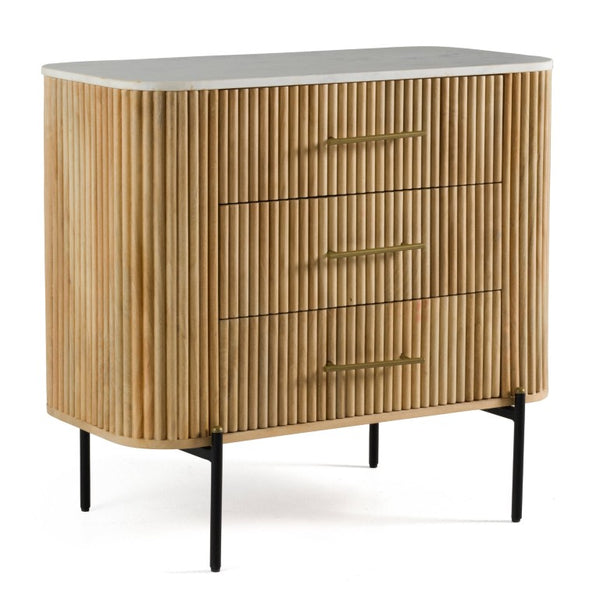 VIG Furniture Cambridge Mango Wood Dresser With India Carrara Marble Top, 3 Drawers, Brass Handles, Modern Contrast VGED-RID108312
