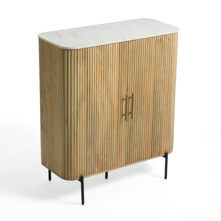VIG Furniture Cambridge Carrara Marble Top Buffet With White-Washed Mango Wood, Brass Handles & Black Legs VGEDRID109953-TALL
