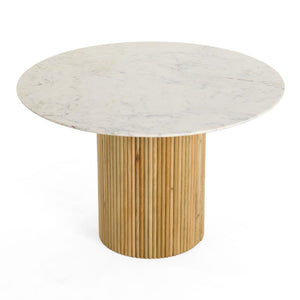 VIG Furniture Cambridge Carrara Marble Round Dining Table With White‑Wash Mango Pedestal — Seats 4, Modern Elegance VGEDRID112011-RNDDT