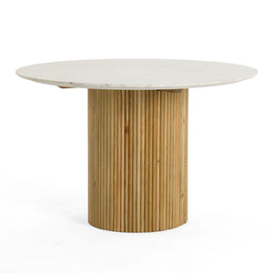 VIG Furniture Cambridge Carrara Marble Round Dining Table With White‑Wash Mango Pedestal — Seats 4, Modern Elegance VGEDRID112011-RNDDT